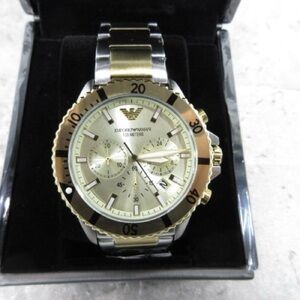 Emporio Armani Gold and Silver Chronograph Watch